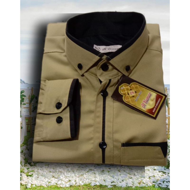 kemeja pria warna coklat garis hitam kain interculler