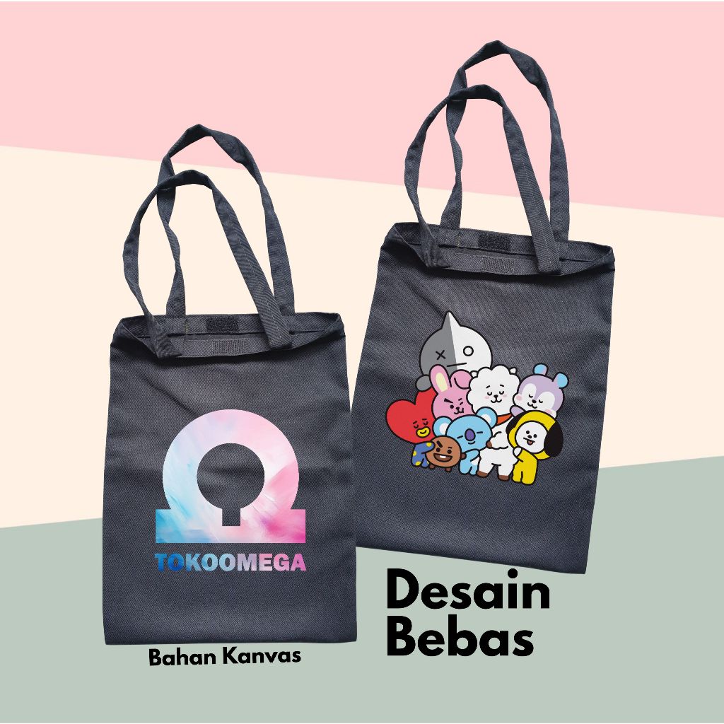 Tote Bag / Goodie Bag / Tas Slempang Bahan Kanvas custom sablon bebas ukuran 30 x 40