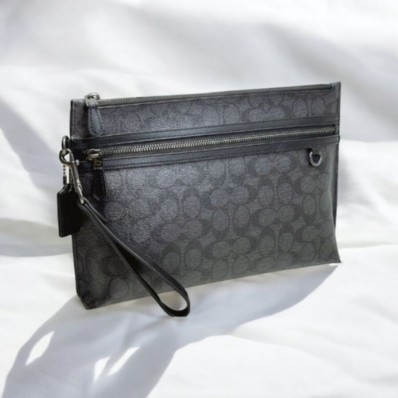 COACH Men  Signature Carry All Pouch Charcoal Black [ ORIGINAL AUTHENTIC  ]