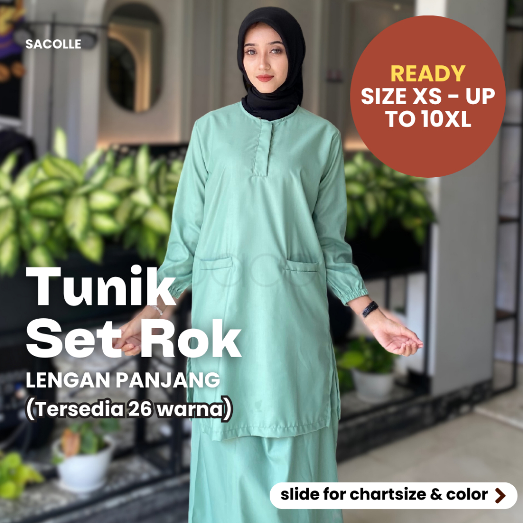 BAJU JAGA TUNIK SET ROK LENGAN PANJANG SMALL - BIG SIZE JUMBO / Baju OK / Baju Jaga / Baju Scrub / B