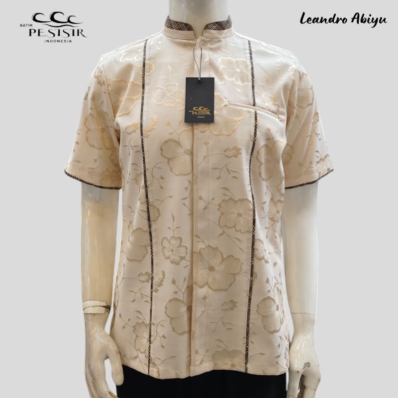 Batik Pesisir - Kemeja Koko Exclusive Lengan Pendek Bunga Benang Emas