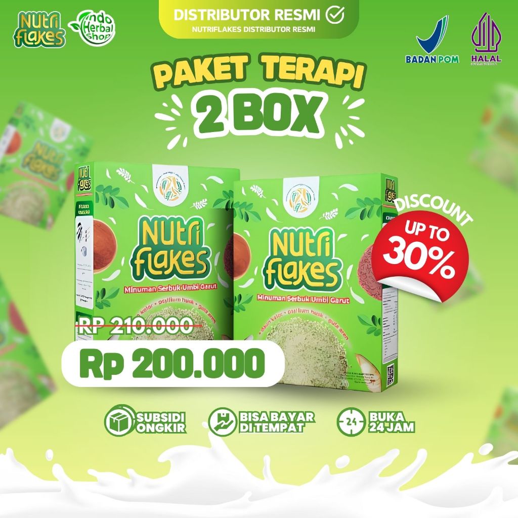 

2 BOX NUTRIFLAKES Sereal Umbi Garut Ekstrak Daun Kelor Ampuh Atasi Asam Lambung Original 100%g