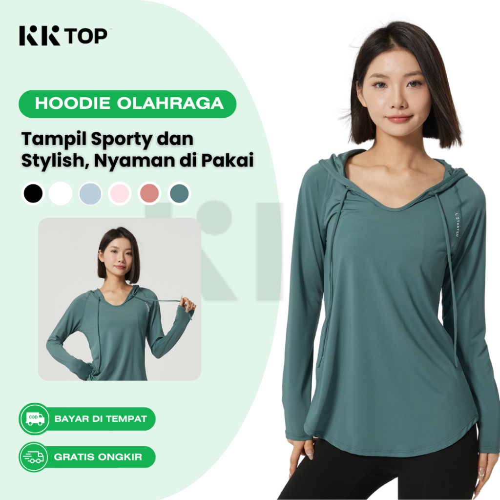 KKTOP Baju Olahraga Wanita Atasan Hoodie Olahraga Kaos Lengan Panjang Sport Gym (KP001)