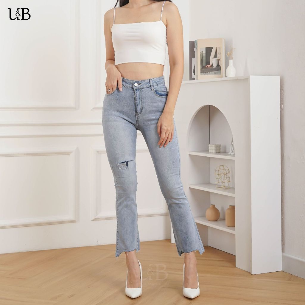 U&B - 6615 | Celana Jeans Wanita Cutbray  Gisele Sobek Tidak Tembus Jeans Premium Quality Highwaist 