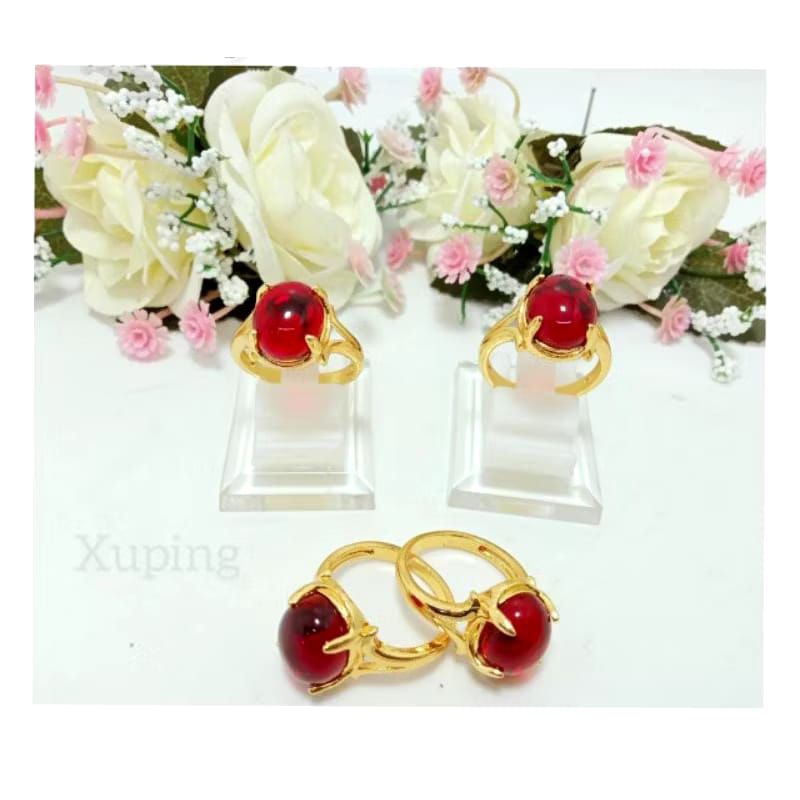 cincin batu merah delima buat anak dan dewasa warna emas 24K
