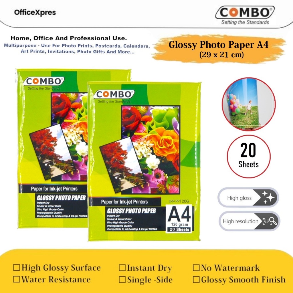 

Glossy Photo Paper / Kertas Foto A4 120 gr Combo / Silky Kertas Foto