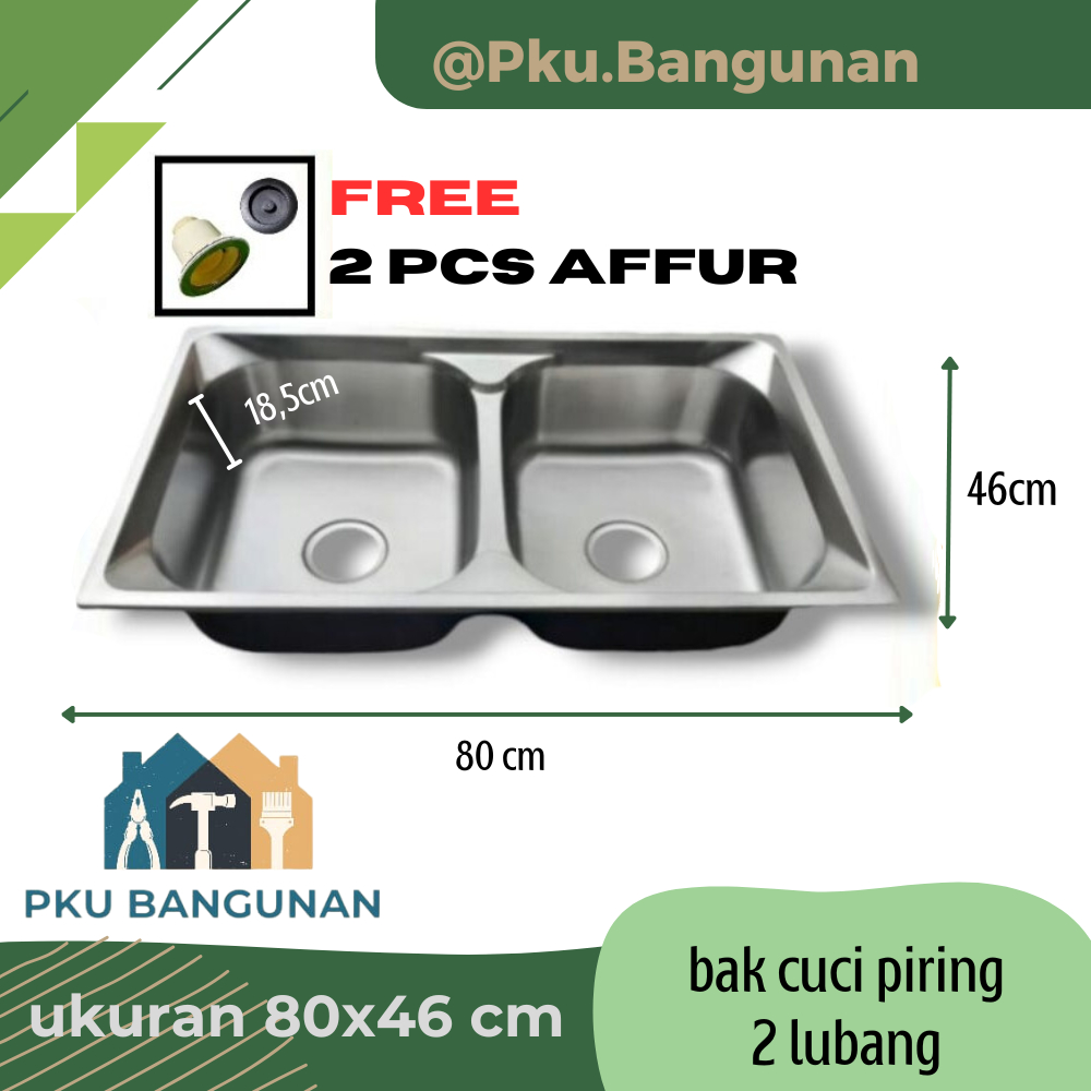 Bak cuci piring 2 lubang stainless SUS304 8046 wastafel cuci piring kitchen sink 80x46 WINSAR
