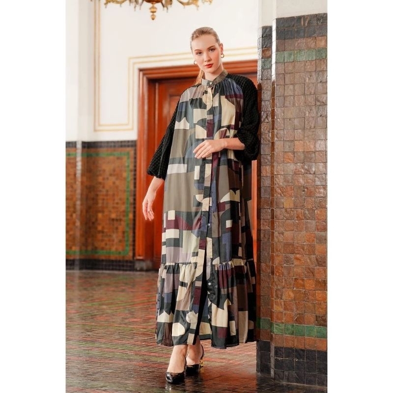 Benang Jarum - Amona Fix Fabric Dress With Puffy - Black - XS { NEW }