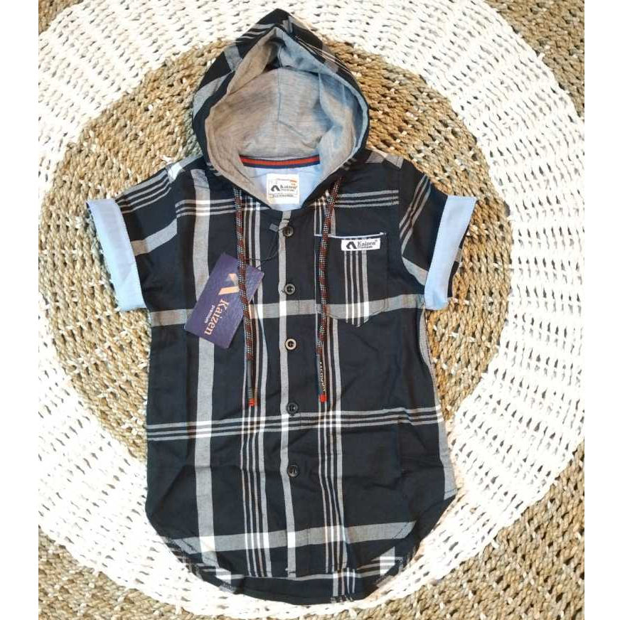 kemeja hoodie slim fit bahan flannel