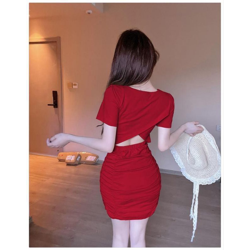 code 217 dress wanita bodycon bahan kaos import Stretch