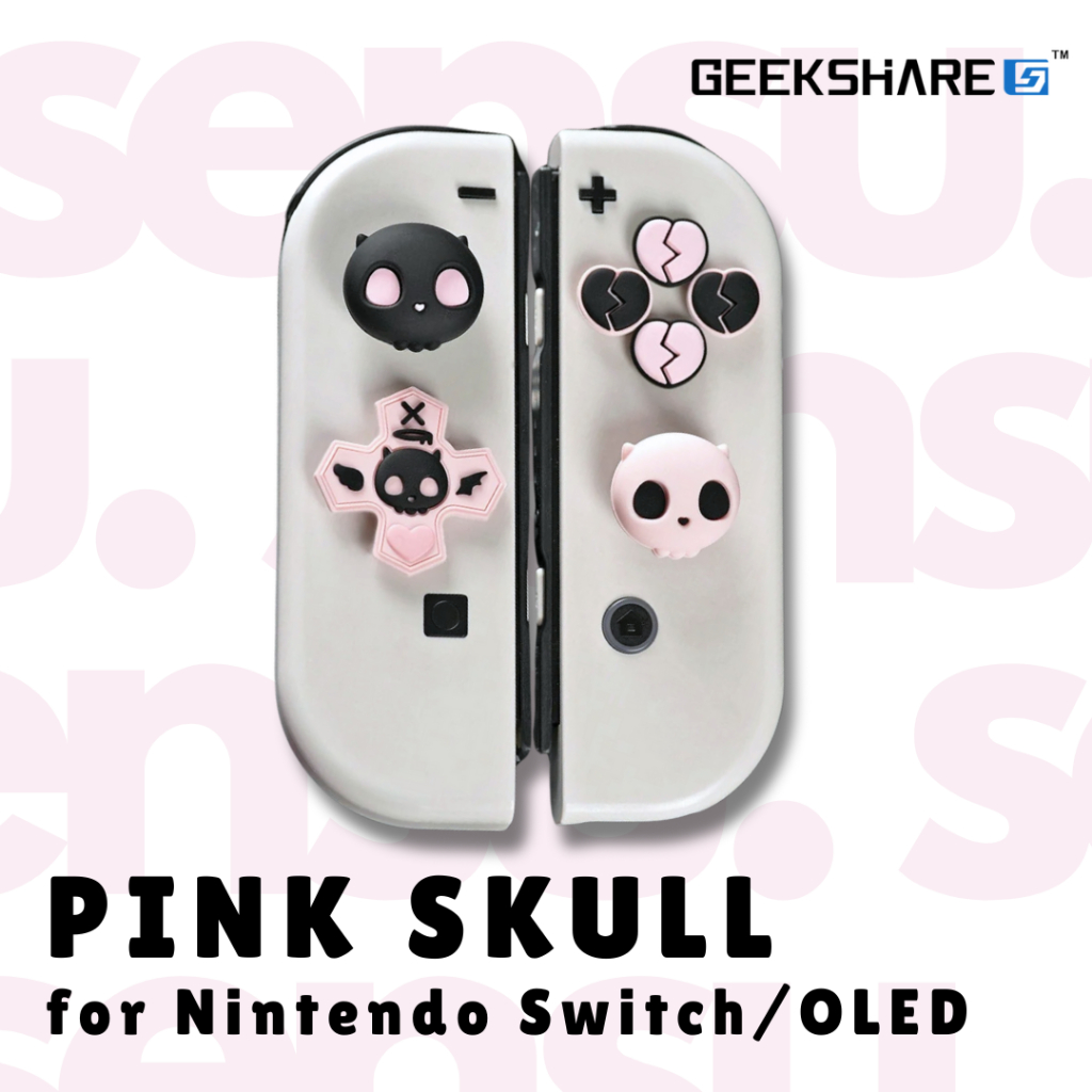 GEEKSHARE Pink Skull Nintendo Switch/OLED Thumb Grip D-Pad ABXY Button Cover