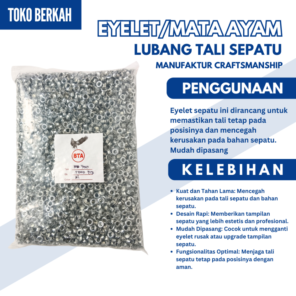 Eyelet Lubang Tali Sepatu Silver Isi 5000 Pcs - Aksesoris Sepatu DIY Anti Karat & Awet | Eyelet Prem