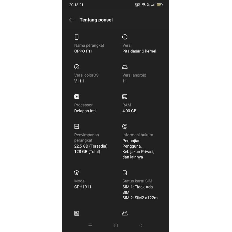hp second oppo f11