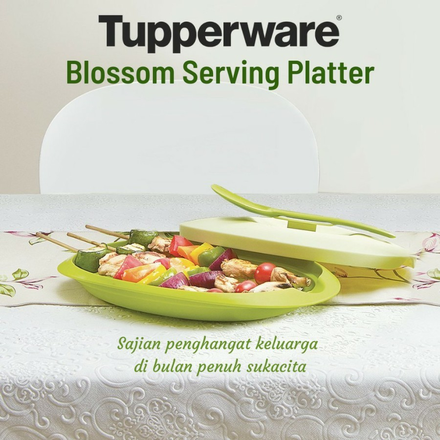 TUPPERWARE PROMO SALE  BLOSSOM SERVING PLATTER WITH SPOON - PIRING SAJI MERAH PUTIH SEPERTI MANGKOK 