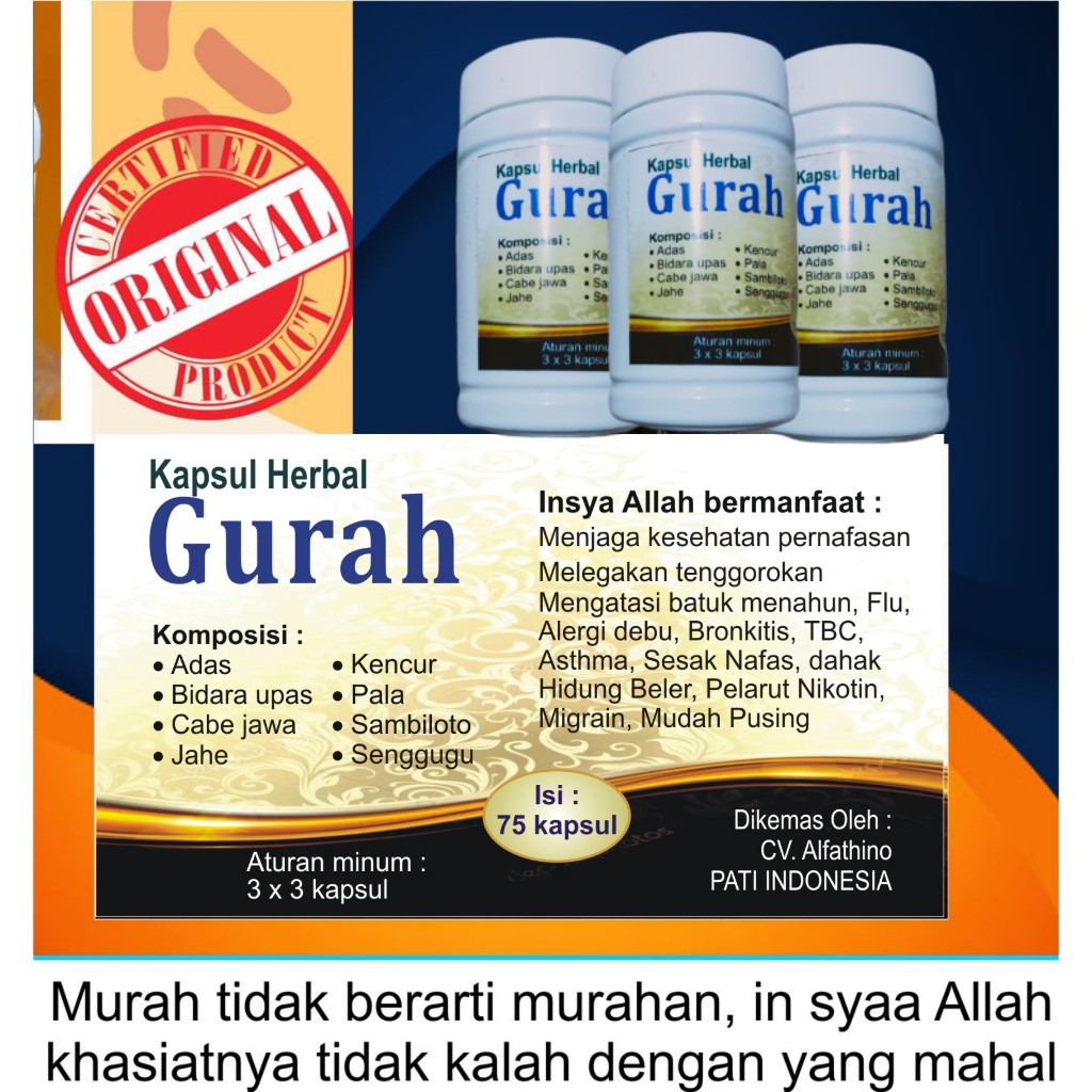 KAPSUL HERBAL GURAH │ KAPSUL HERBAL GURAH DAHAK │ KAPSUL GURAH NAFAS SUARA isi 75 kapsul