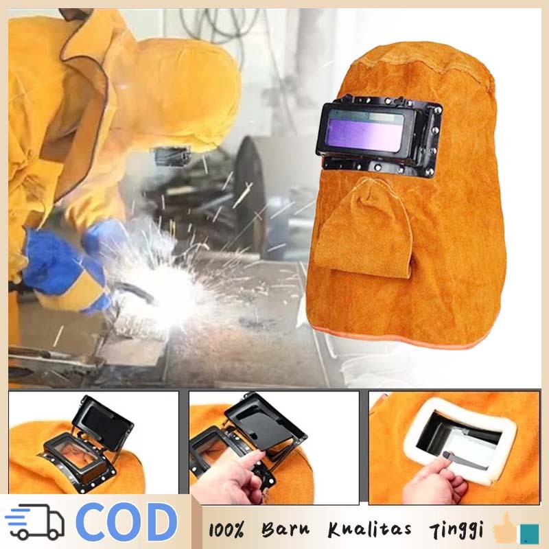 Topeng Las Kulit Kedok Las Otomatis Pelindung Muka Las Topeng Helm Las Kulit