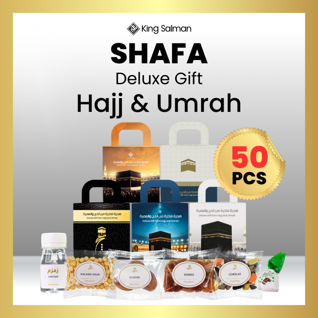 

PAKET SHAFA 50 PCS | OLEH-OLEH UMROH & HAJI PREMIUM | Kemasan Gable Box | King Salman Deluxe Gift