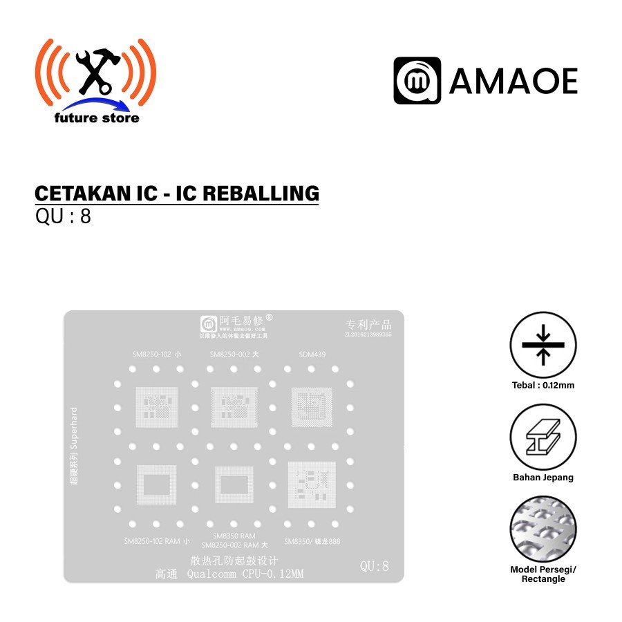Amaoe QU 8 Cetakan IC BGA Reballing Stencil For SM8350 SDM439 SM8250 102/002 For Qualcomm Snapdragon