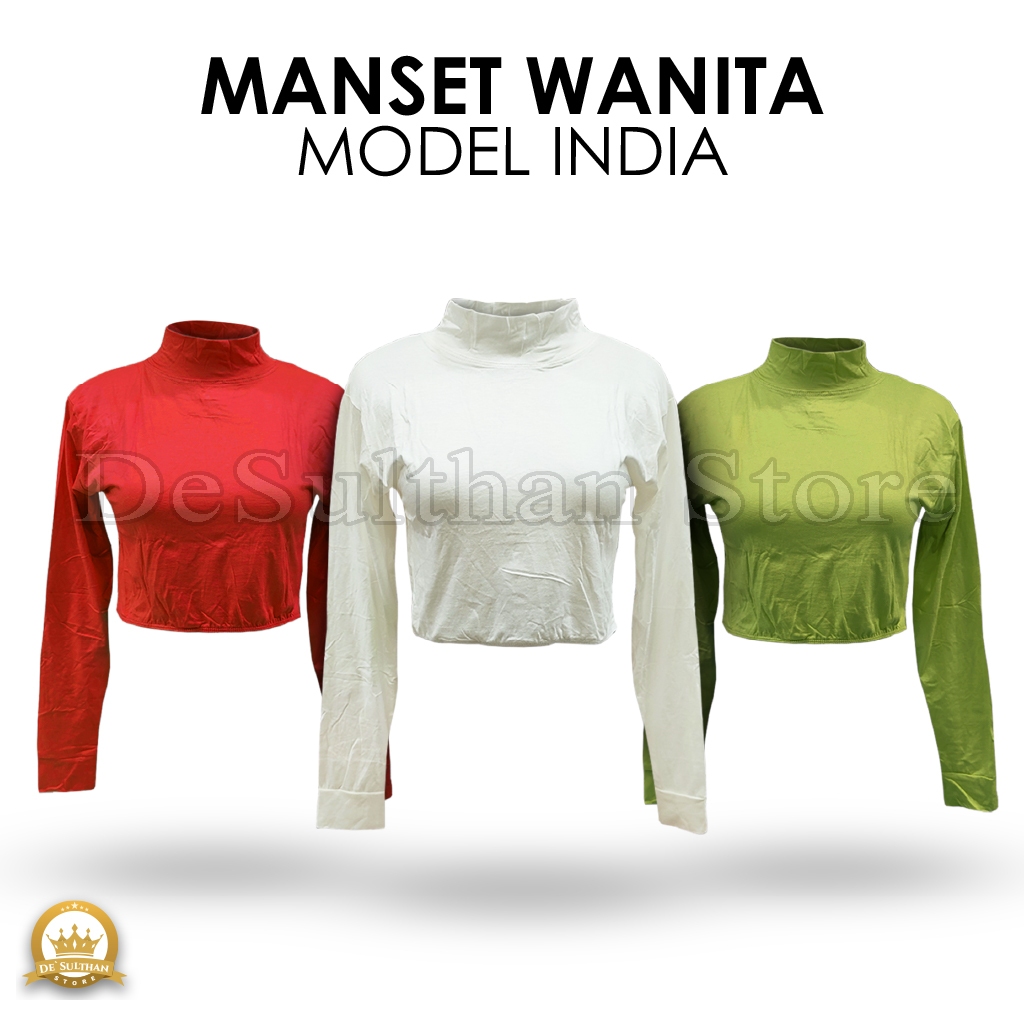 Baju Manset India Lengan Panjang Wanita Crop Top Polos Bahan Rayon Spandek Dalaman Perempuan Hitam W