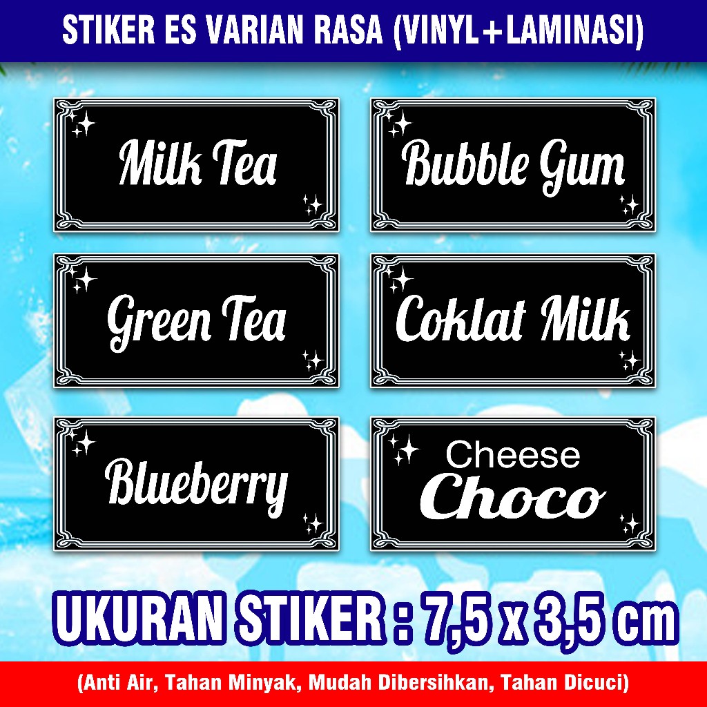 

Stiker label varian minuman rasa nama toping Jenis bubuk powder serbuk no. 55-107