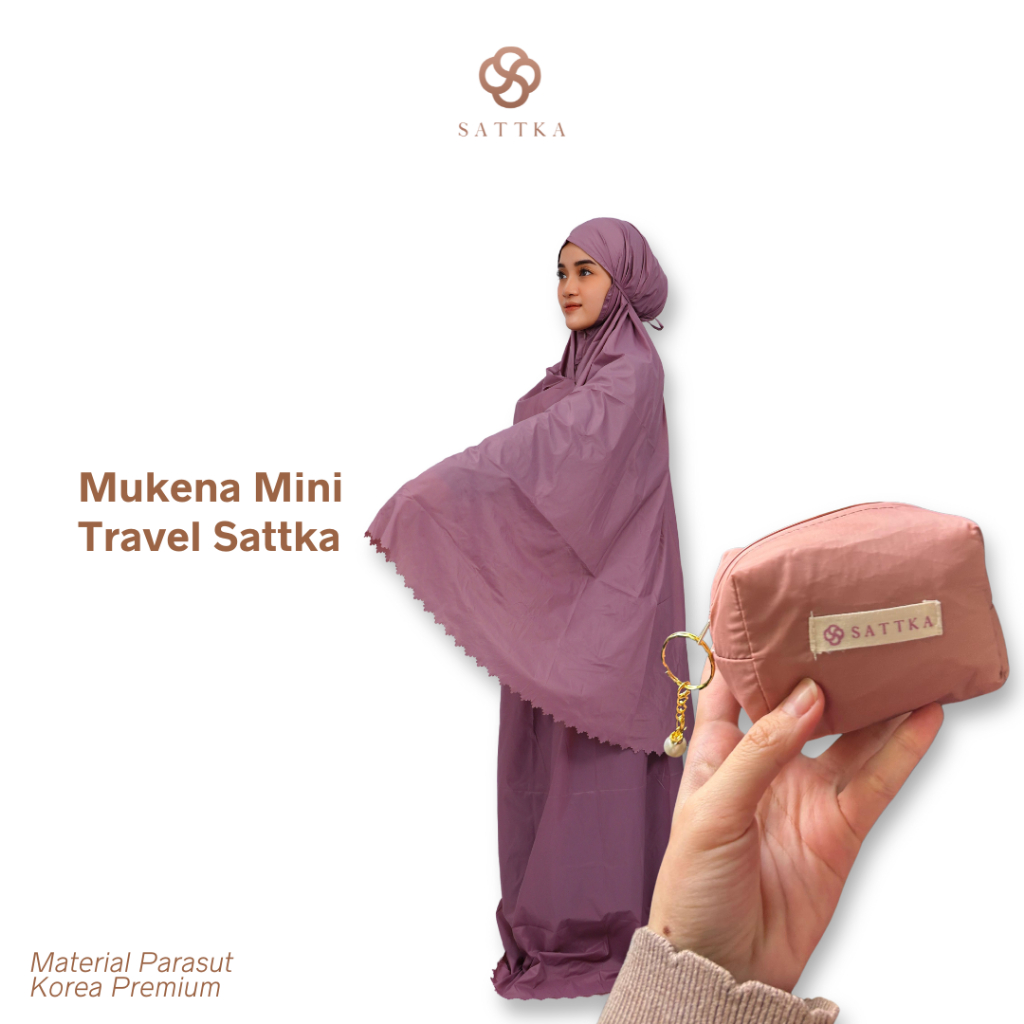 Mukena Mini Travel Sattka Parasut Korea Premium - Free Pouch & Sajadah Muka, Sekecil Genggaman