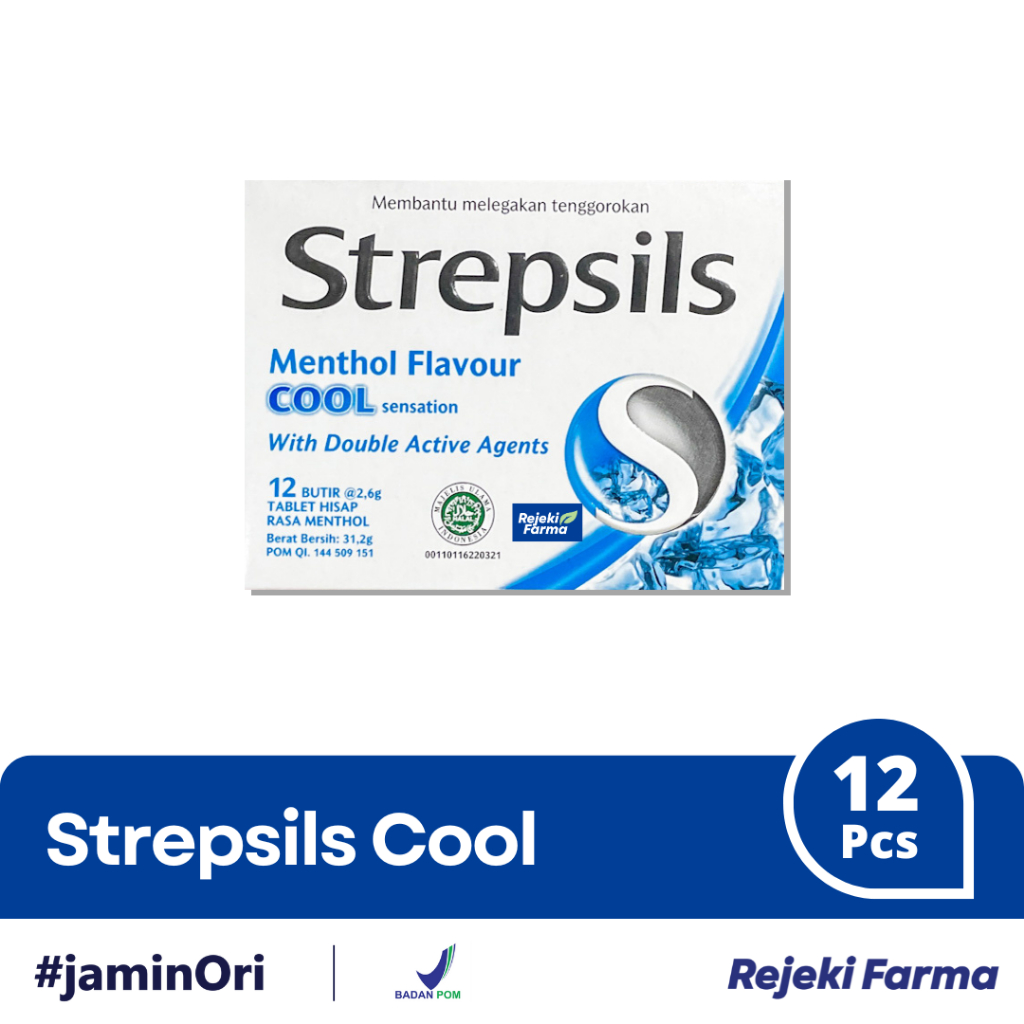 

Strepsils Cool Rasa Menthol Flavour 1 Box isi 12 butir Tablet Hisap Sachet - Permen Strepsil Cool Sensation Biru
