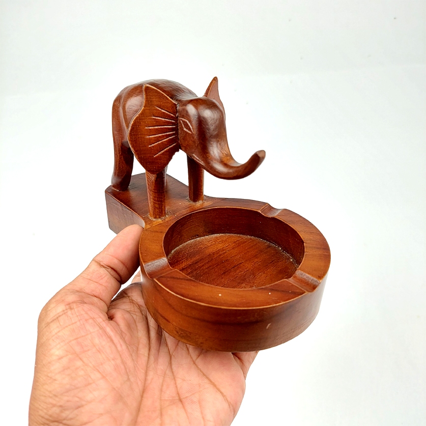 Asbak Aesthetic Kayu Souvenir Miniatur Gajah Seni Kerajinan Ukir Kayu Jati