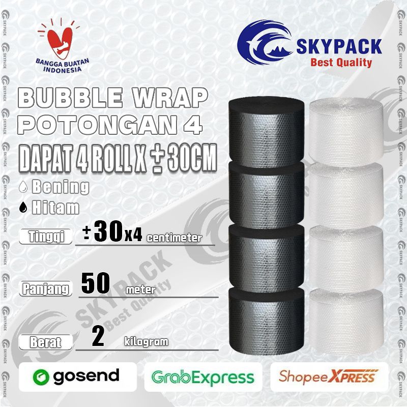 

SKYPACK Bubble Wrap Potongan 4 Ukuran ±30cm x 4 Warna Bening Hitam Berat 2kg