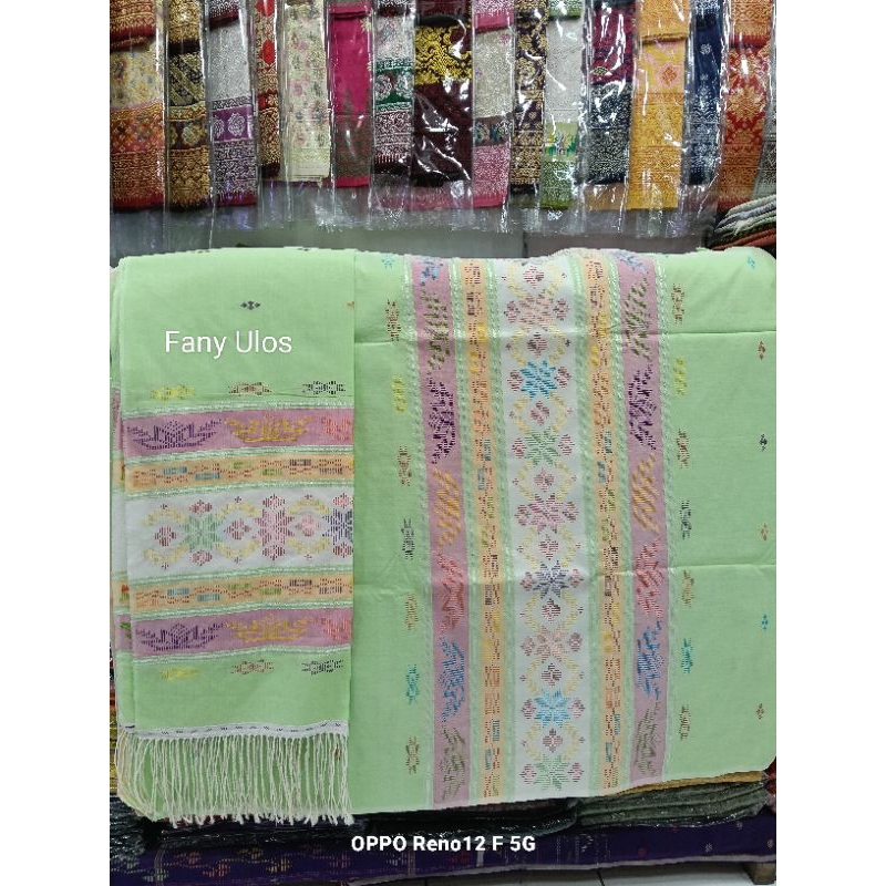 SONGKET SADUM WARNA HIJAU SAGE TUMPAL PUTIH
