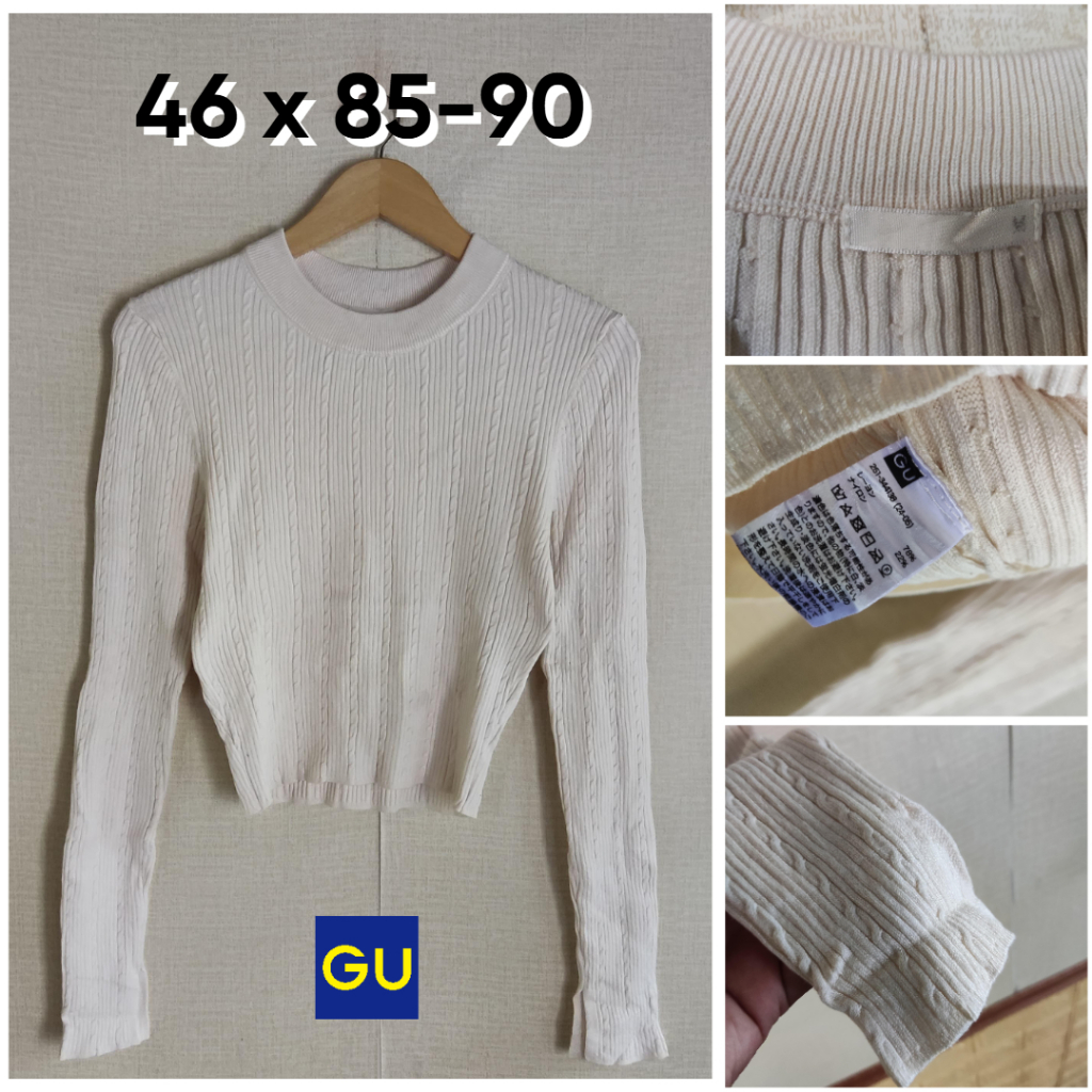 Sweater Crop GU by Uniqlo Putih Ivory Kepang Size M Wanita Atasan Cewek Outer Knit JH010