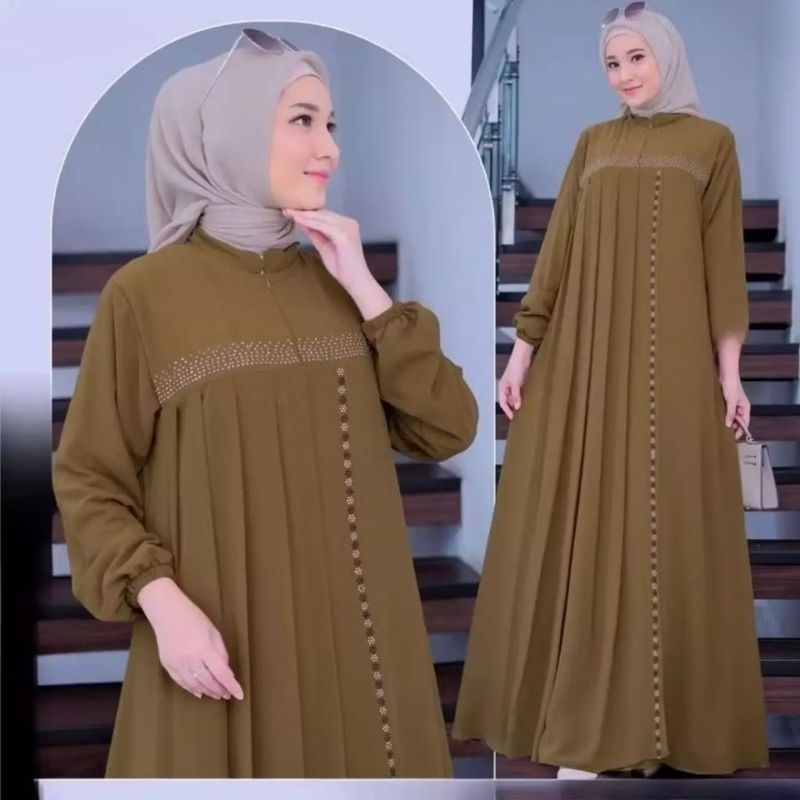 Anggun - gamis dress jumbo busui ceruty baby doll mix brukat full puring M L XL XXL baju outfit leba