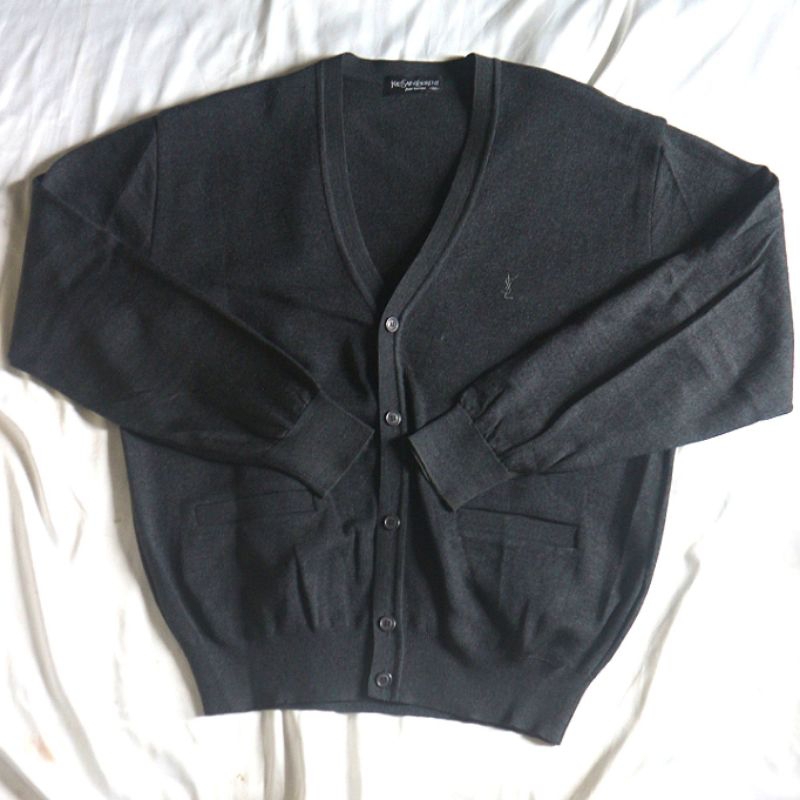 YSL Yves Saint Laurent Cardigan Esses Dark Grey Ada Minus Knitwear Sweater Sweatshirt Crewneck Rajut