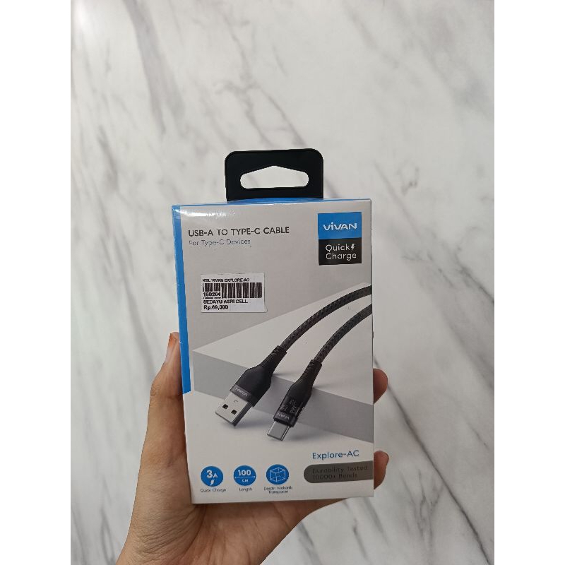 KABELDATA VIVAN TYPE-C EXPLORE-AC FASTCHARGING 3A ORIGINAL VIVAN