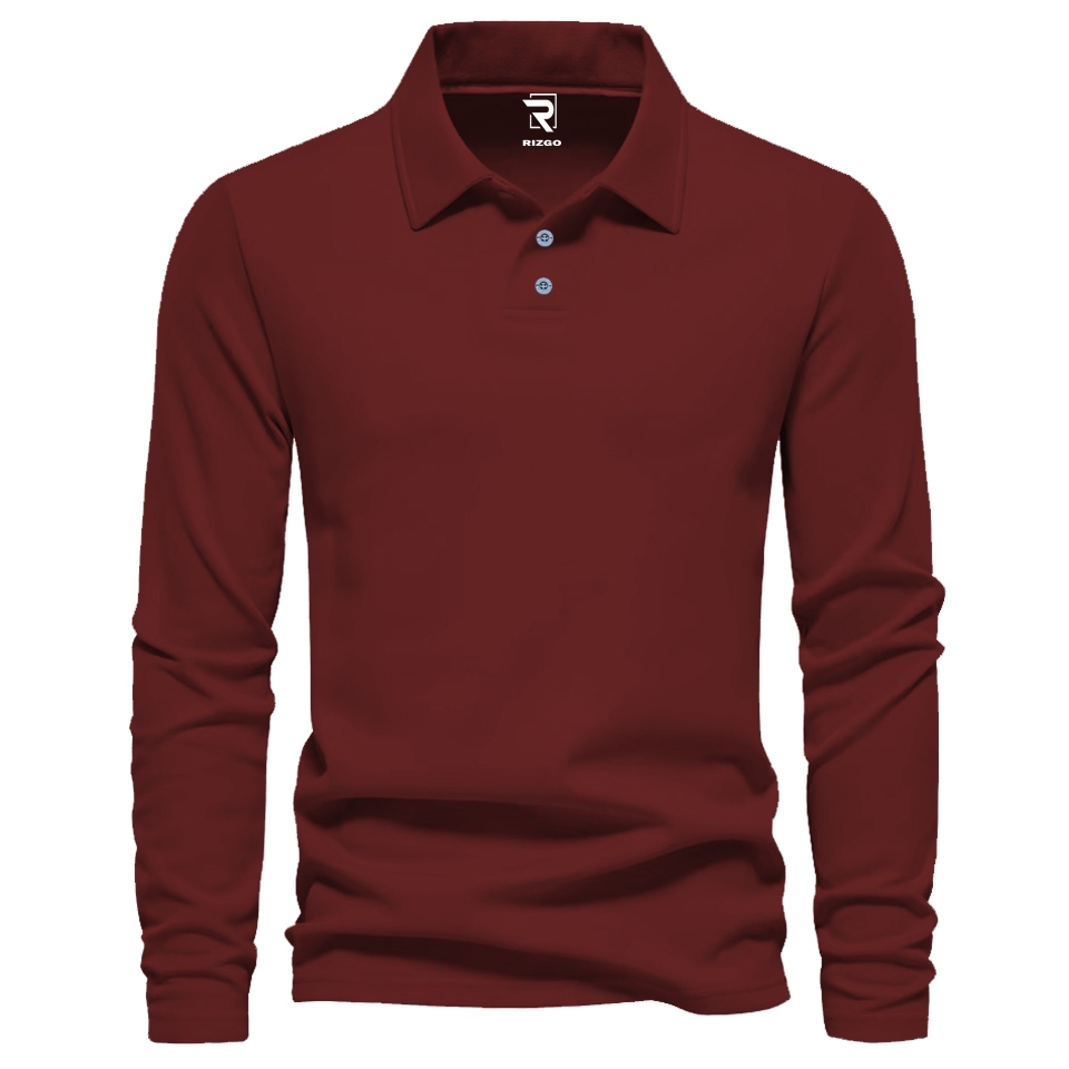 Rizgo - Kaos Polo Distro Polos Lengan Panjang Kerah T-Shirt Pria & Wanita Maroon
