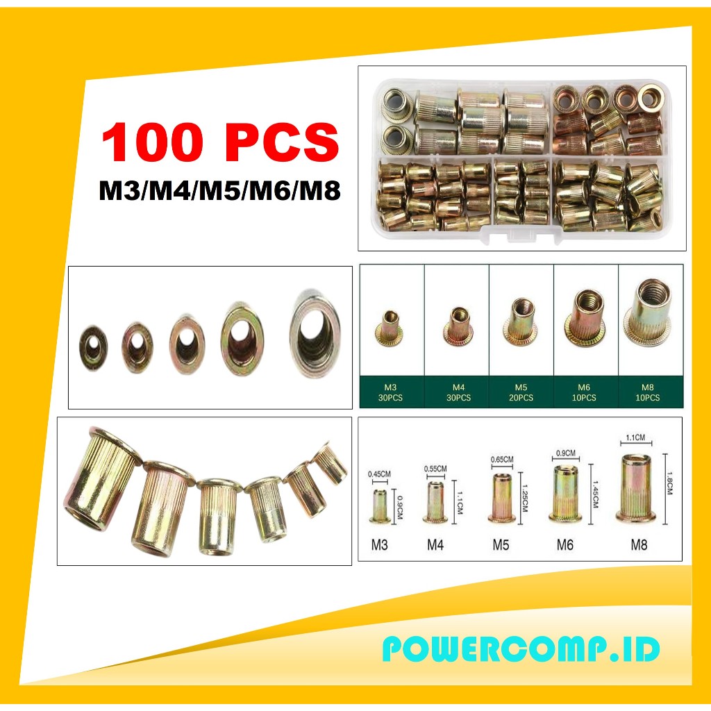 Jerbor Mur Paku Keling 100pcs Carbon Steel SAE M3 M4 M5 M6 M8 Rivet Nuts Rivet Insert Nutsert Rivnut