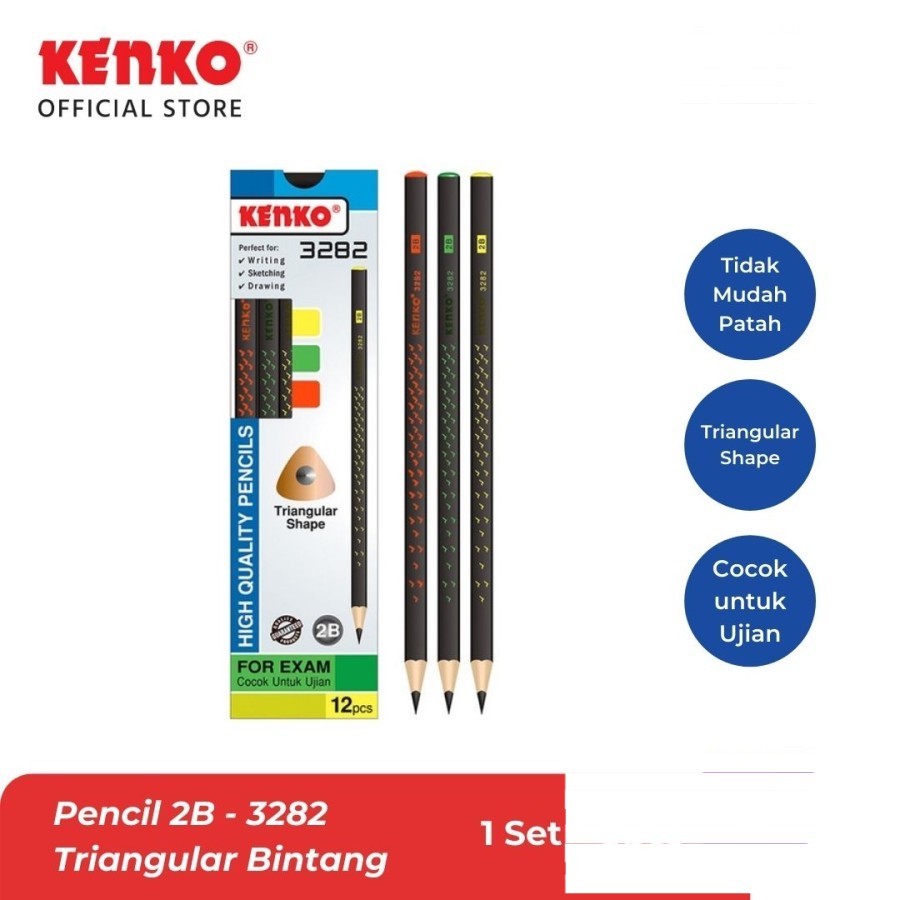 

Pensil Kayu 2B Kenko 3282 Triangular Bintang Mix Color Original (1 PCS) / Graphite Pencil Pensil 2B Ujian Komputer Kenko 2B-3282 Triangular Per Pcs