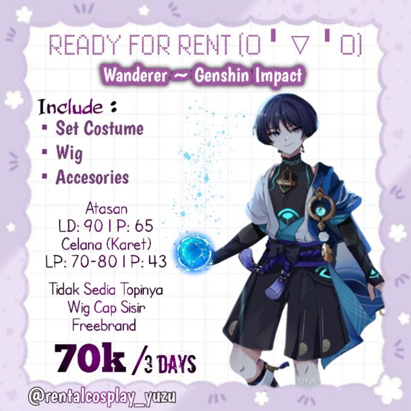 SEWA RENTAL WANDERER GENSHIN IMPACG COSTUME COSPLAY ANIME