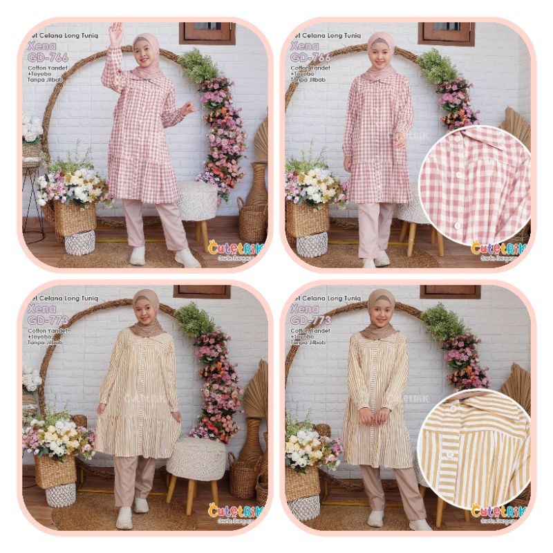 *READY MURAH (8-15th/remaja) Setelan long tunik anak katun setelan tunik kotak-kotak setelan long tu
