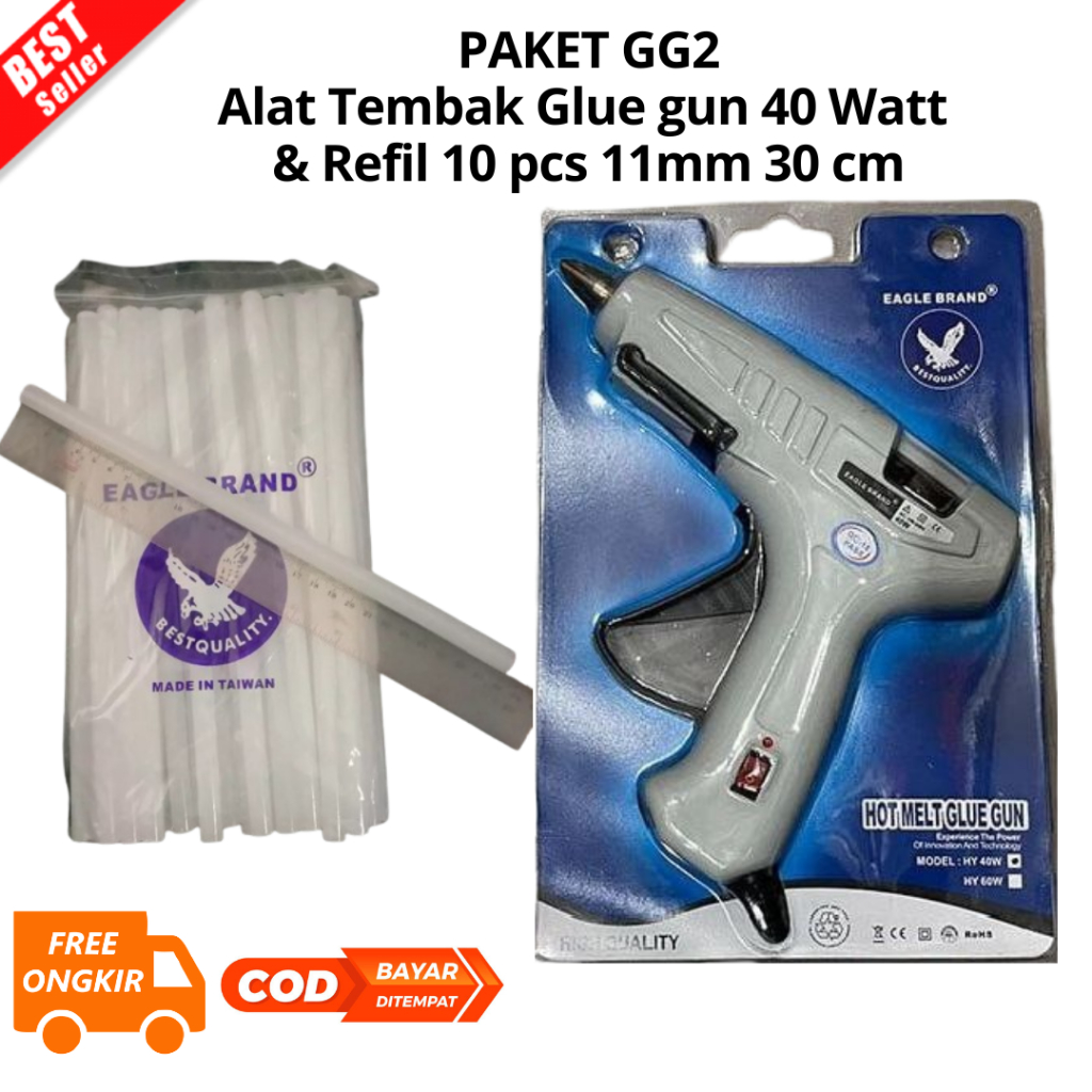 

[JIB] BAYAR DI TEMPAT Glue Gun / Lem Tembak Putih Besar 40W dan Refil 10 pcs ukuran 11 mm panjang 30 cm LIM TEMBAK LEM TEMBAK SERBAGUNA DAYA REKAT KUAT