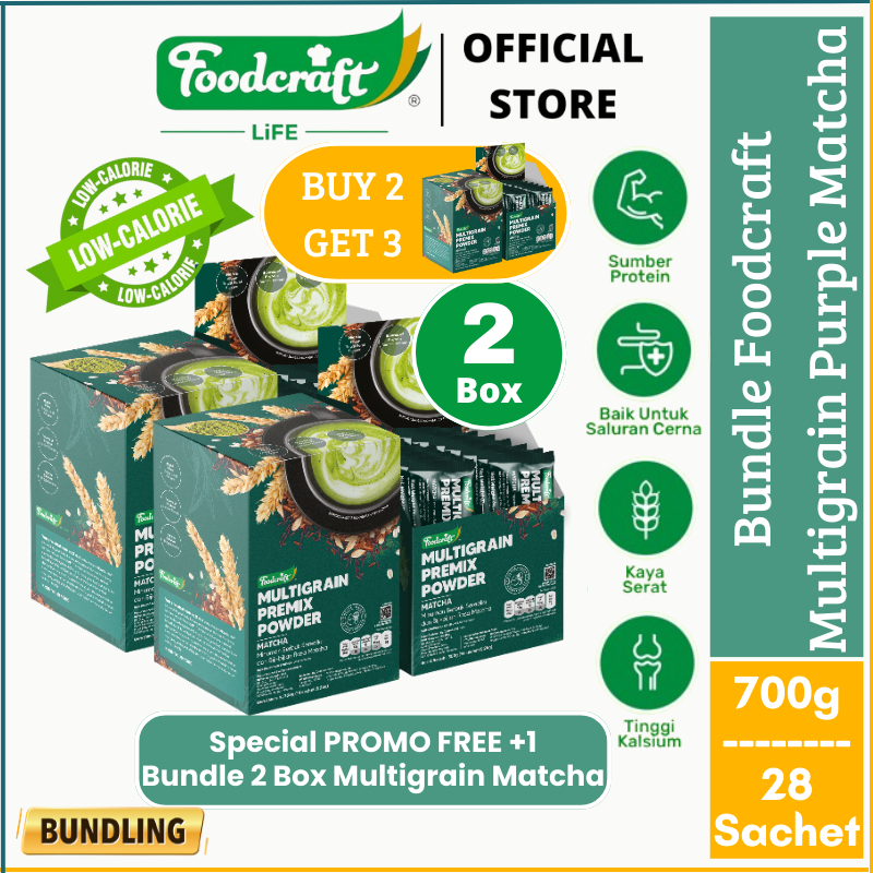 

【 Bundle Special 2 Box 1 FREE 1 Box】 Foodcraft Premix Multigrain Powder Matcha Minuman Serbuk Sereal Nutrisi Sarapan Cocok Diet Tinggi Serat Kaya Protein Rasa Matcha