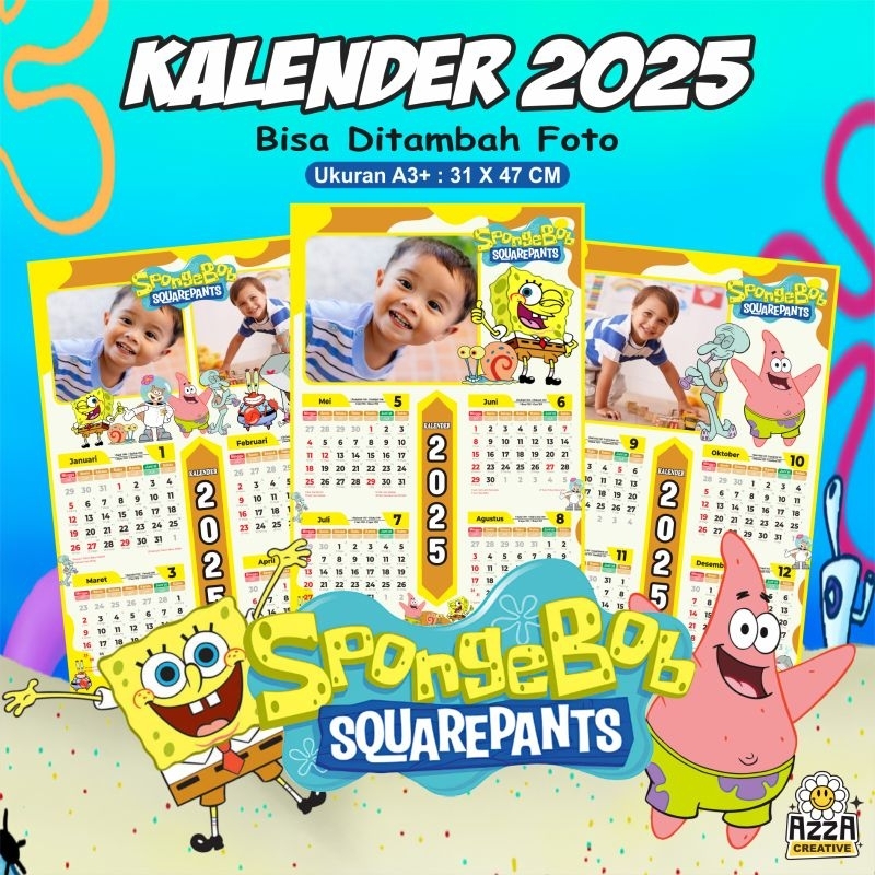 

Kalender Dinding Tahun 2025 Spongebob Isi 3 Lembar Custom Bisa Tambah Foto