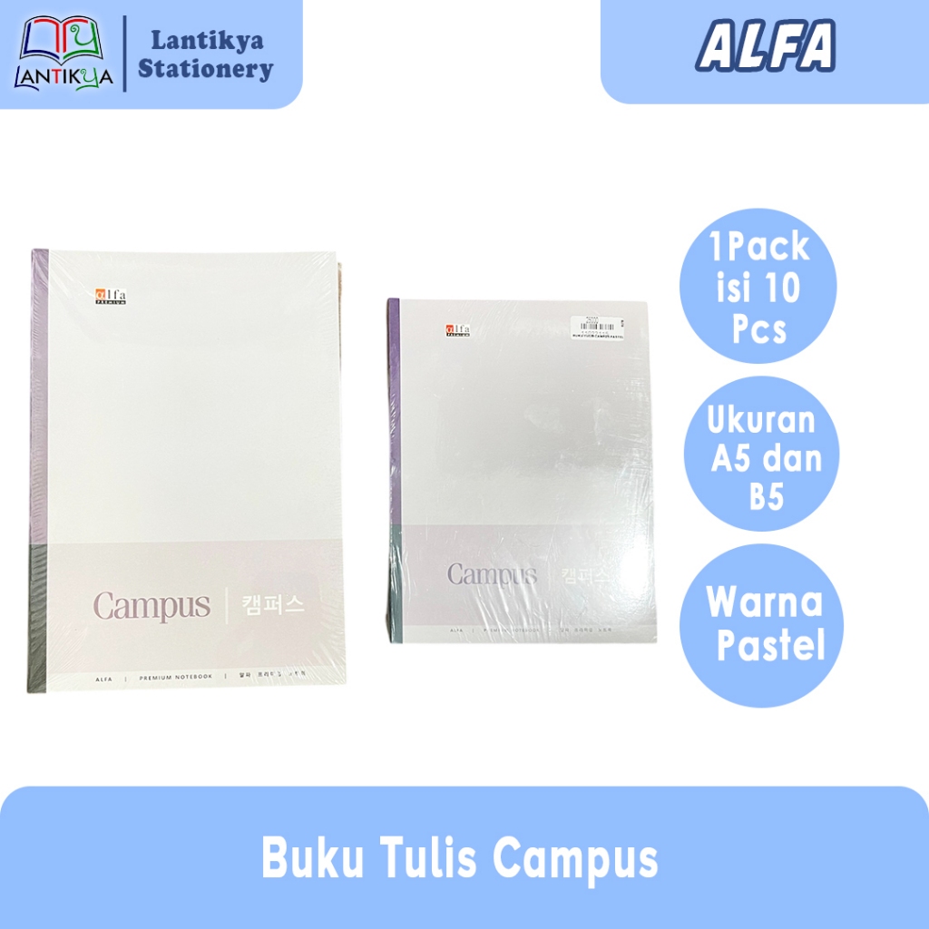 

BUKU TULIS ALFA CAMPUS ISI 32/42/50 LEMBAR UKURAN A5 DAN B5 (1 PACK )