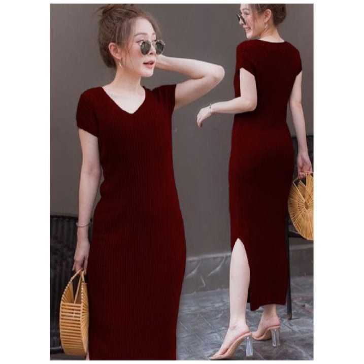 Dress Rajut Panjang Lengan Pendek/Dress lexy Rajut Dress Wanita Polos/Dress Sindehau Model Rajut