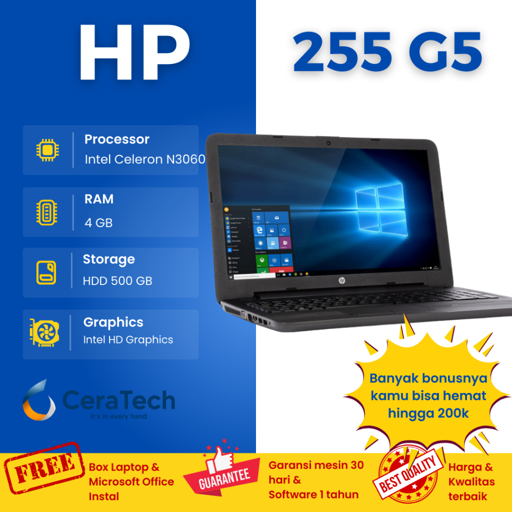 PROMO MURAH Laptop HP 255 G5 / Intel celeron N3060 / original second murah banget