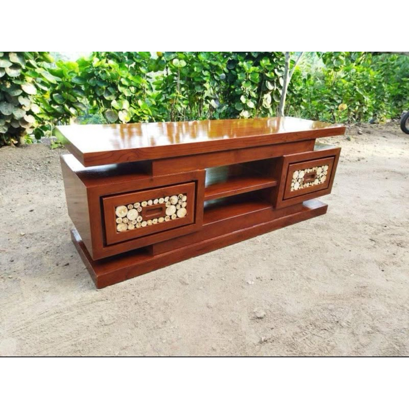 Bufet Pendek Kaca Mata / Meja TV Jati