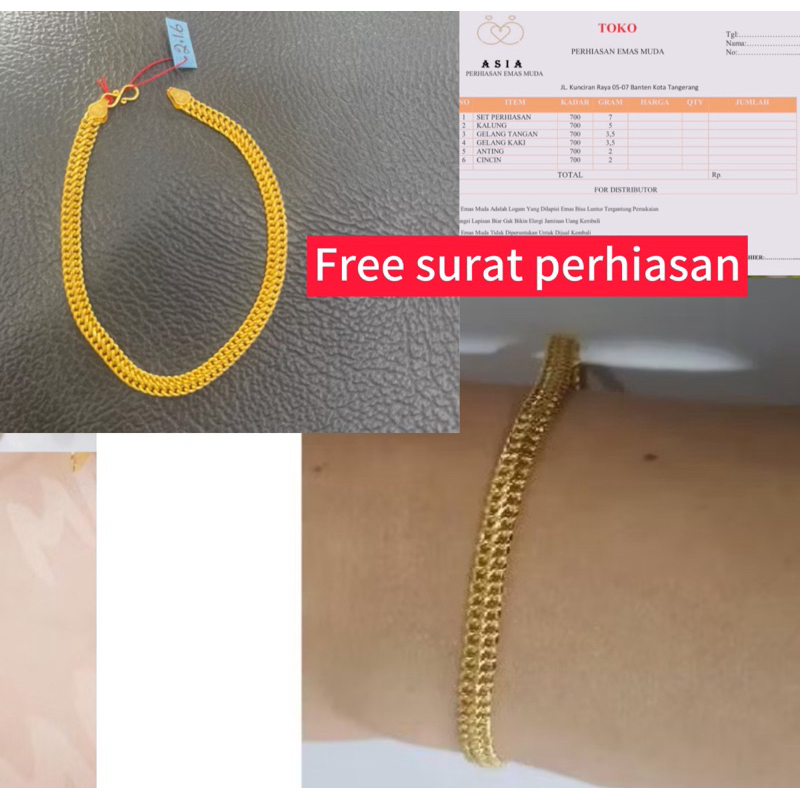 Gelang emas asli 24karat kadar 875 model moca simpel Ada Surat
