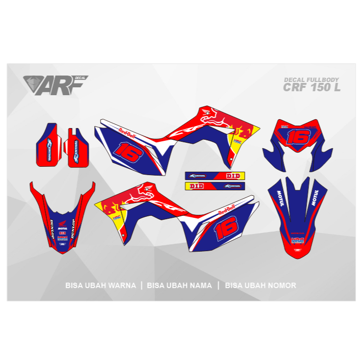DECAL CRF 150 L (009) DEKAL STIKER FULLBODY 2017 2018 2019 2020 2021 2022 2023 MERAH KUNING HIJAU BI