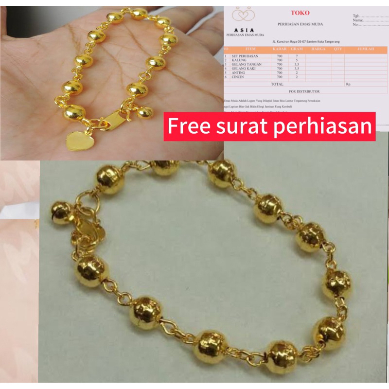 Gelang Emas Asli 24karat Bola Bola Polos Terbaru Gelang Wanita Kadar 879 Ada Surat