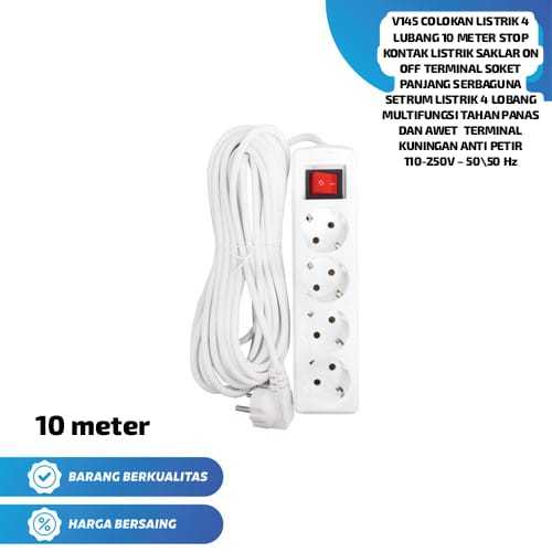 V145 COLOKAN 10M LISTRIK 4 LUBANG  M STOP KONTAK LISTRIK SAKLAR ON OFF TERMINAL SOKET PANJANG SERBAG