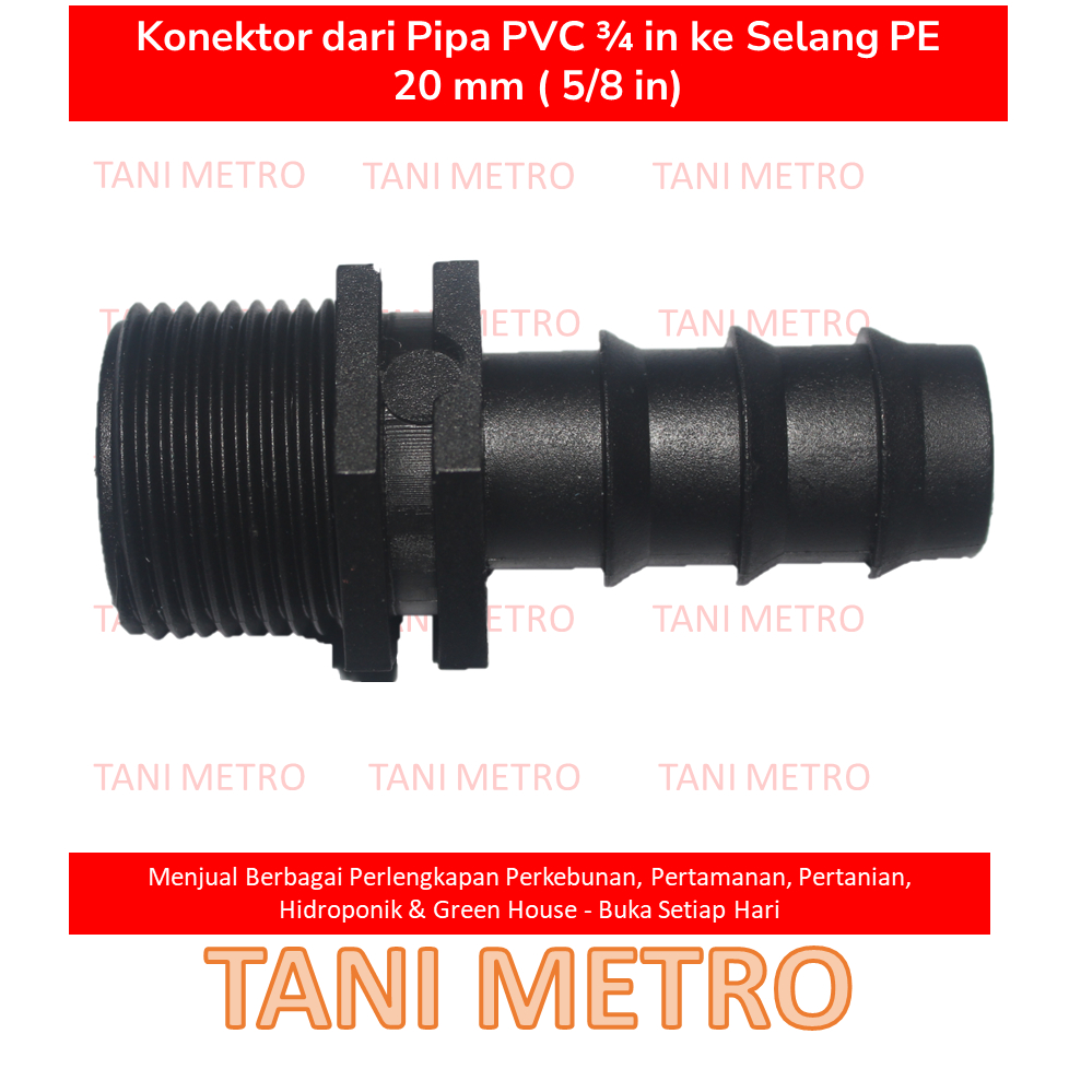 Male Connector konektor 20 mm ulir dari Pipa PVC 3/4 inch ke Selang PE 20 mm 5/8 inch